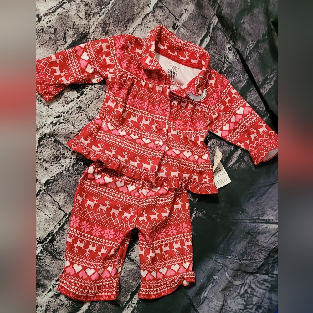 George infant girls 2 piece pajama pj set - red reindeers